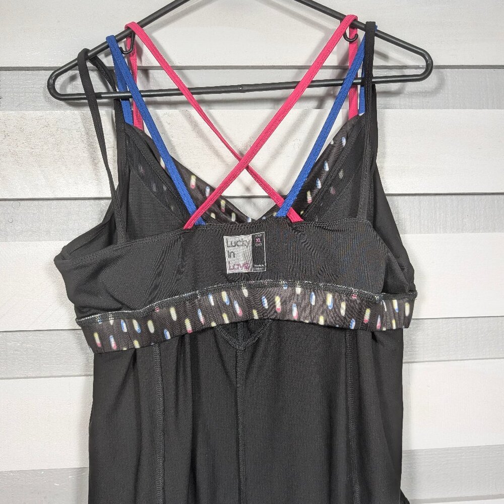 Lucky in Love Neon Lights Let it Glow Tank Top Womens XL built in bra black Cami - Picture 6 of 10